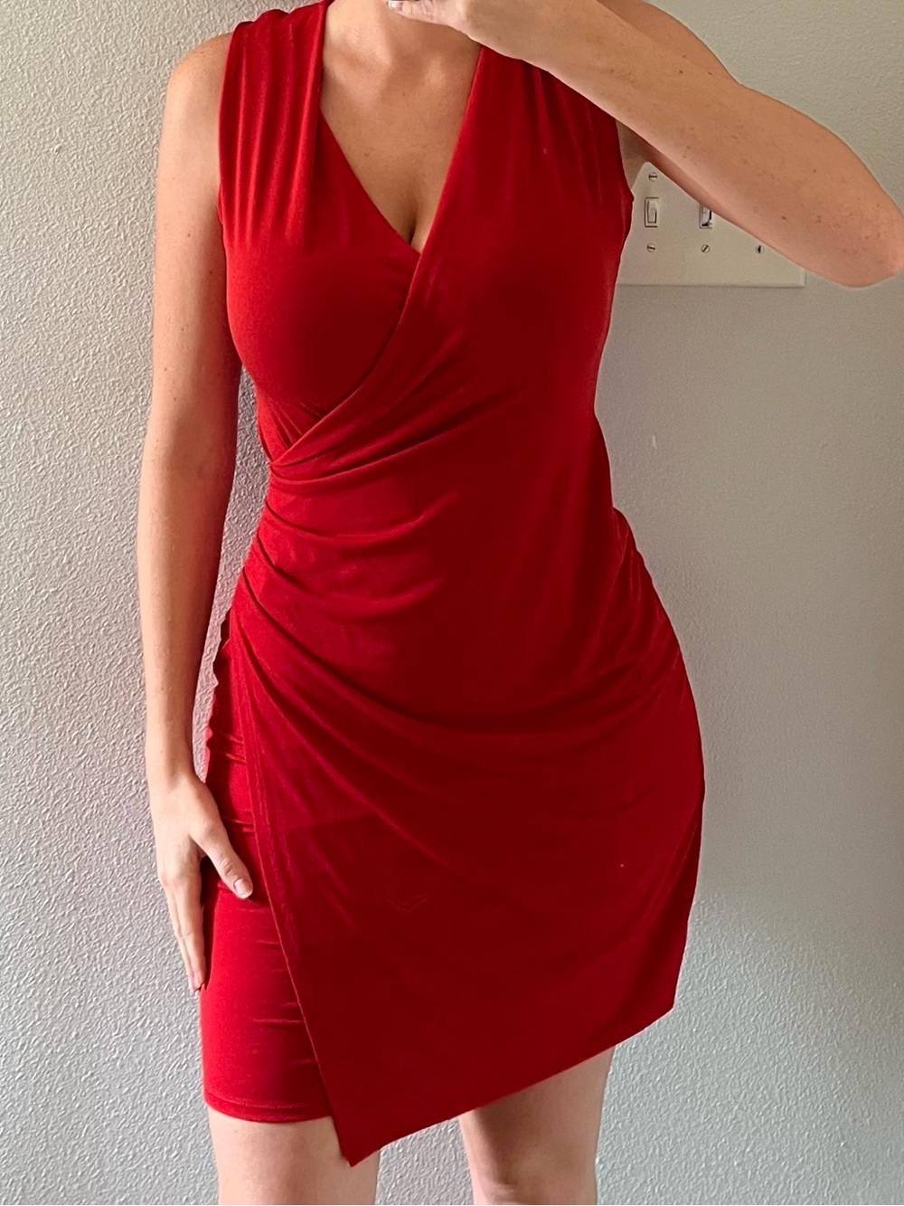 Red wrap style dress